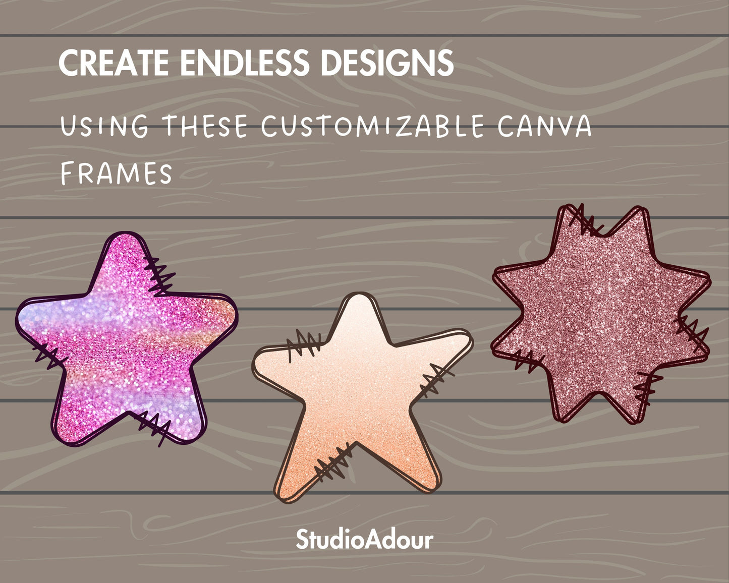 Design Your Own Doodle Starts on Canva, Star Canva Template, Drag and Drop, Editable Canva Frames, Stars Bundle, Night Star, Christmas Star
