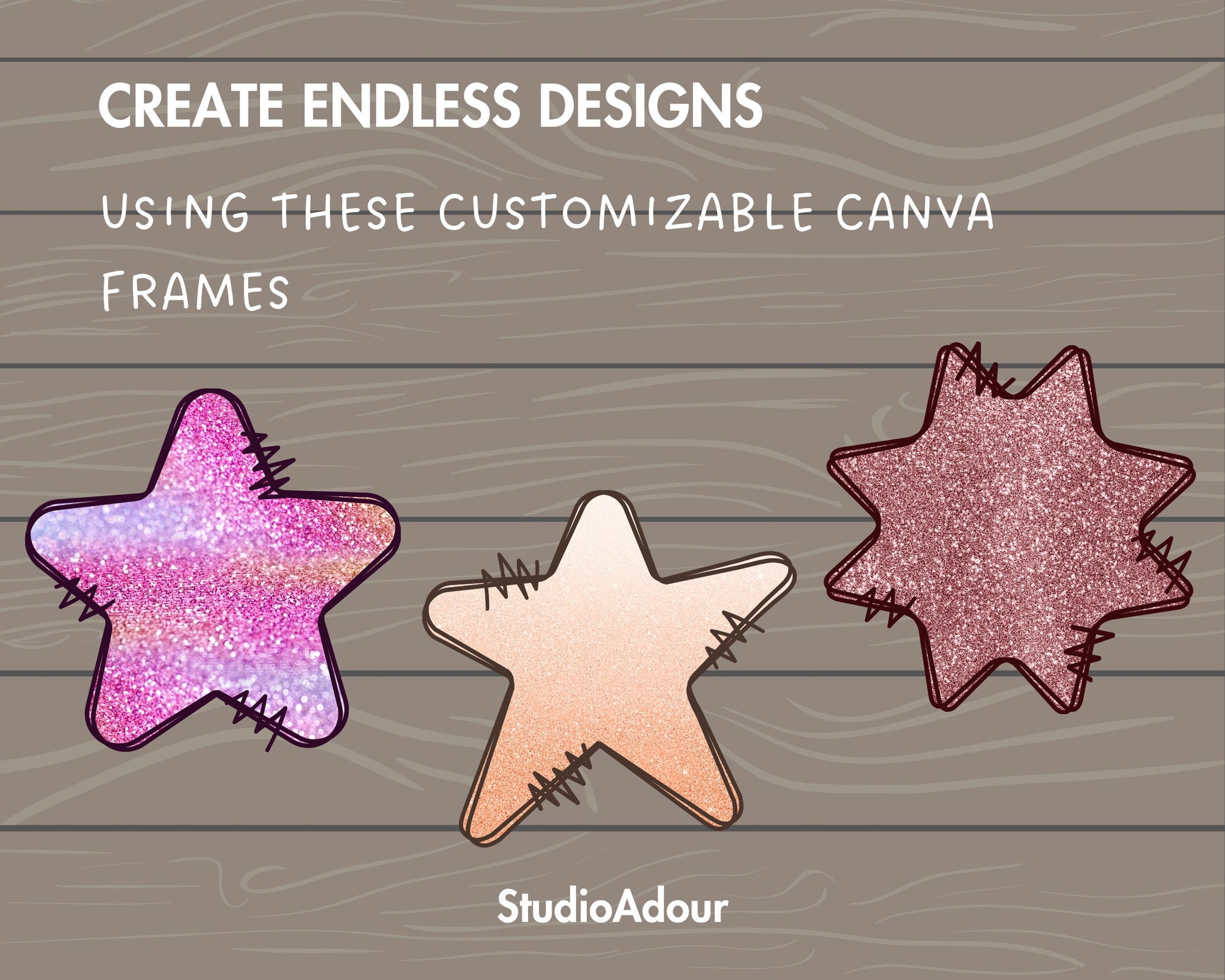 Design Your Own Doodle Starts on Canva, Star Canva Template, Drag and Drop, Editable Canva Frames, Stars Bundle, Night Star, Christmas Star