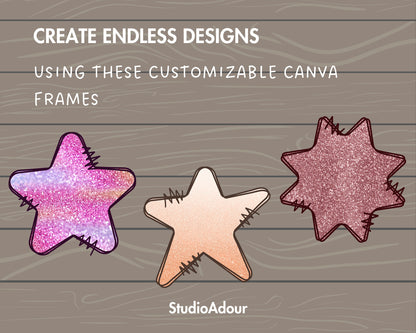 Design Your Own Doodle Starts on Canva, Star Canva Template, Drag and Drop, Editable Canva Frames, Stars Bundle, Night Star, Christmas Star