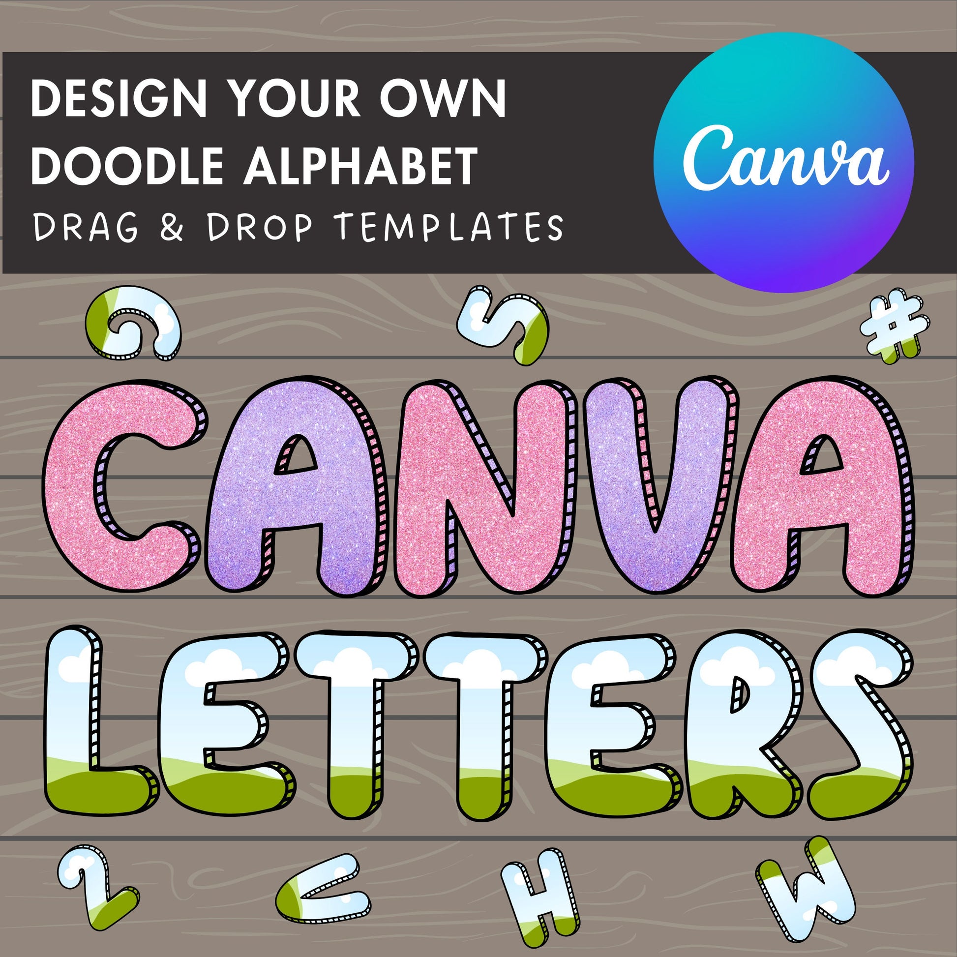 Design Your Own Doodle Alphabet on Canva, Doodle Letters Canva Template, Drag and Drop, Editable Letters , DIY Alphabet, Canva Frames Bundle