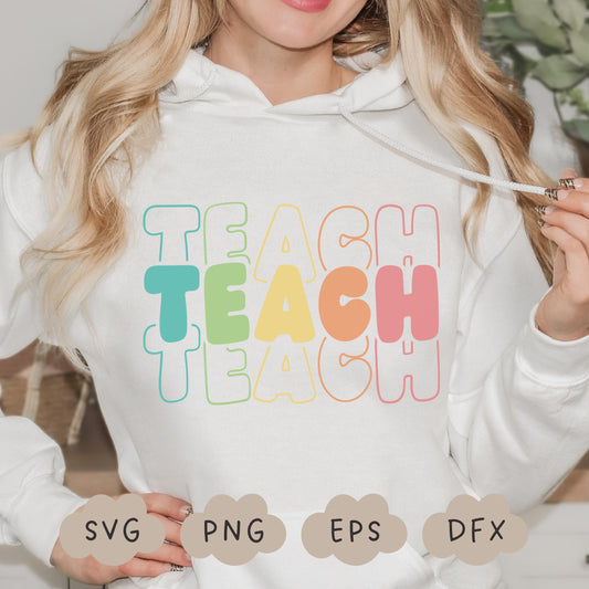 Teach Svg, Teacher Shirt PNG, Teacher Gift Svg, Dog Mother Svg, Retro Stacked SVG, Cricut Svg, Elementary School Teacher, Commercial Use