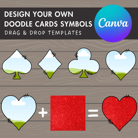 Design Your Own Playing Cards Symbols Canva Frames, Card Game Symbols Canva Template, Drag and Drop, Doodle Card Symbols, Playing Card Suit