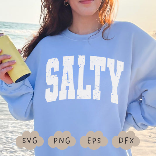Salty Svg, Distressed Salty PNG, Grunge Texture Salty Svg, Retro Varsity Svg, Summer Vibes Shirt, Sublimation Design, Y2K Aesthetic,