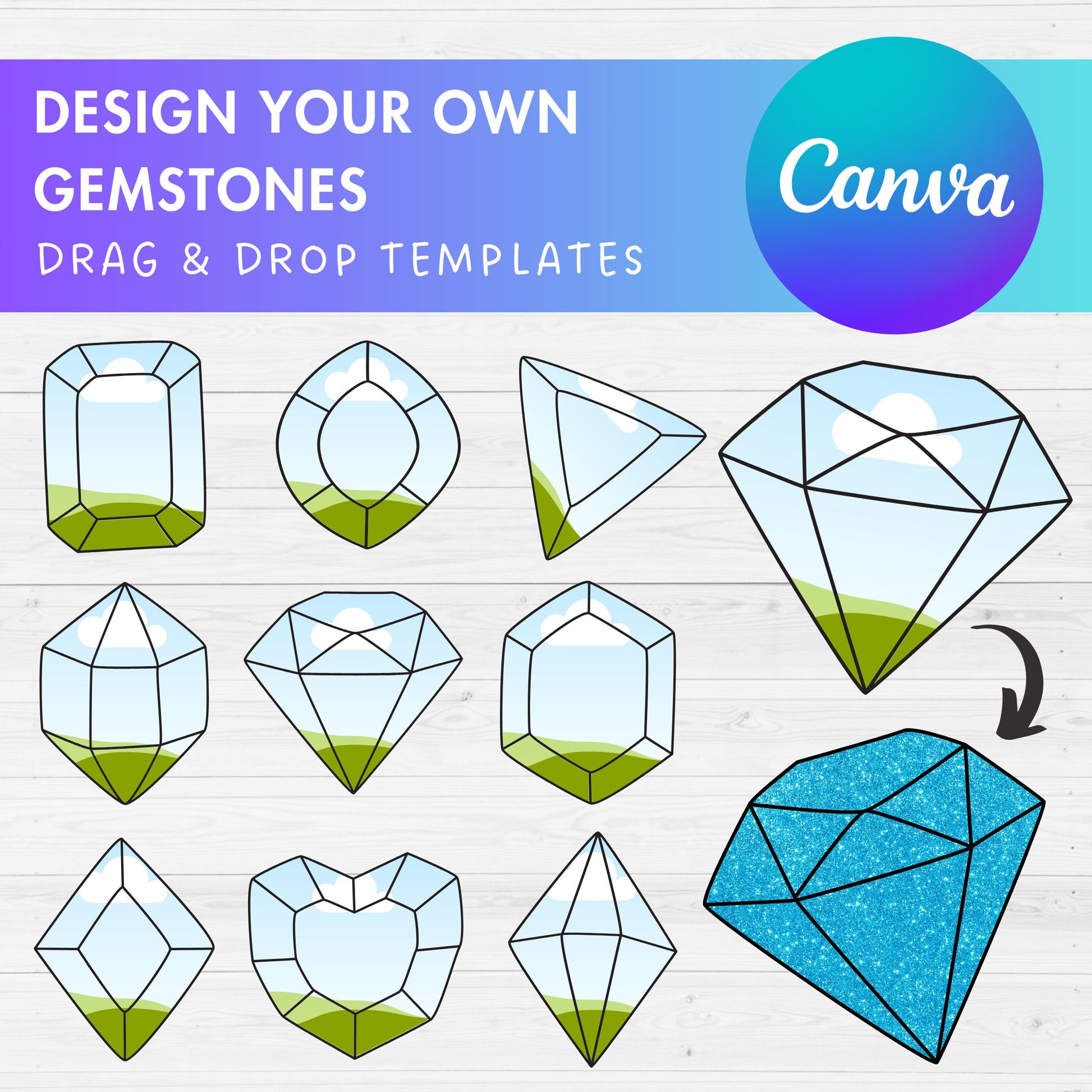 Design Your Own Gemstones Canva Frames, Diamond Canva Template, Canva Frames Bundle, Gems Clipart, Precious Stone, Sublimation Design
