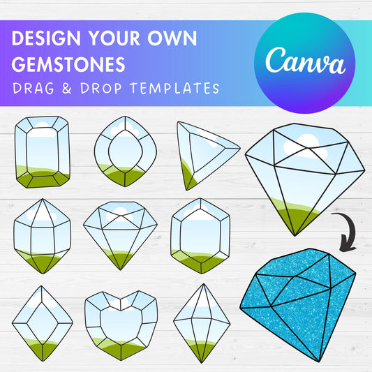 Design Your Own Gemstones Canva Frames, Diamond Canva Template, Canva Frames Bundle, Gems Clipart, Precious Stone, Sublimation Design