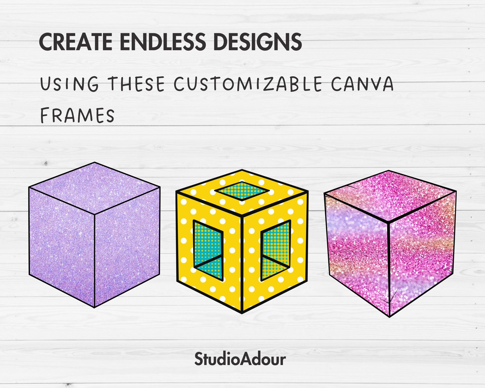 Design Your Own Cube Canva Frames, 3D Cube Canva Template, Geometric Canva Frames, Square Outline, Block Shapes, 3D Box, Sublimation Design