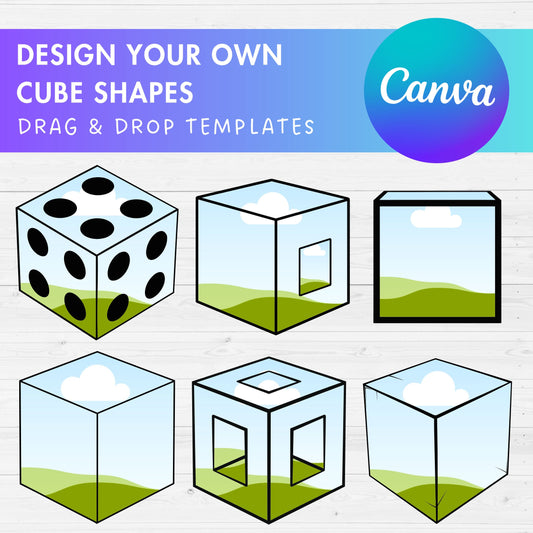 Design Your Own Cube Canva Frames, 3D Cube Canva Template, Geometric Canva Frames, Square Outline, Block Shapes, 3D Box, Sublimation Design