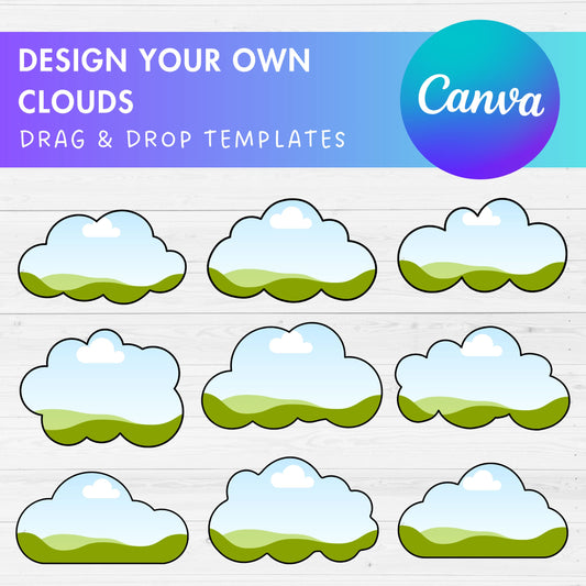 Design Your Own Clouds Canva Frames, Cloud Canva Templates, Drag and Drop Photo, DIY Clouds, Clouds Clipart, Fluffy Clouds, Cartoon Cloud