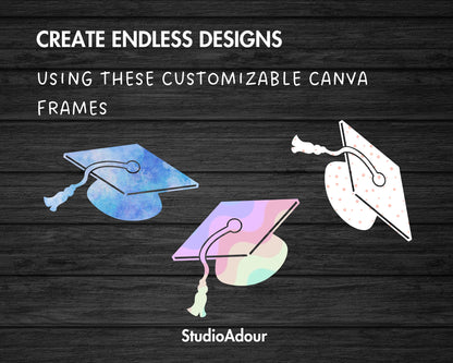 Design Your Own Graduation Cap on Canva, Editable Canva Template, Canva Frames Bundle, Graduate Clipart, Class of 2023, Sublimation Design