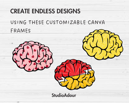 Design Your Own Brain Canva Frames, Human Brain Canva Templates, Drag and Drop, Medical Silhouette, Mental Health Clipart, Anatomy Canva