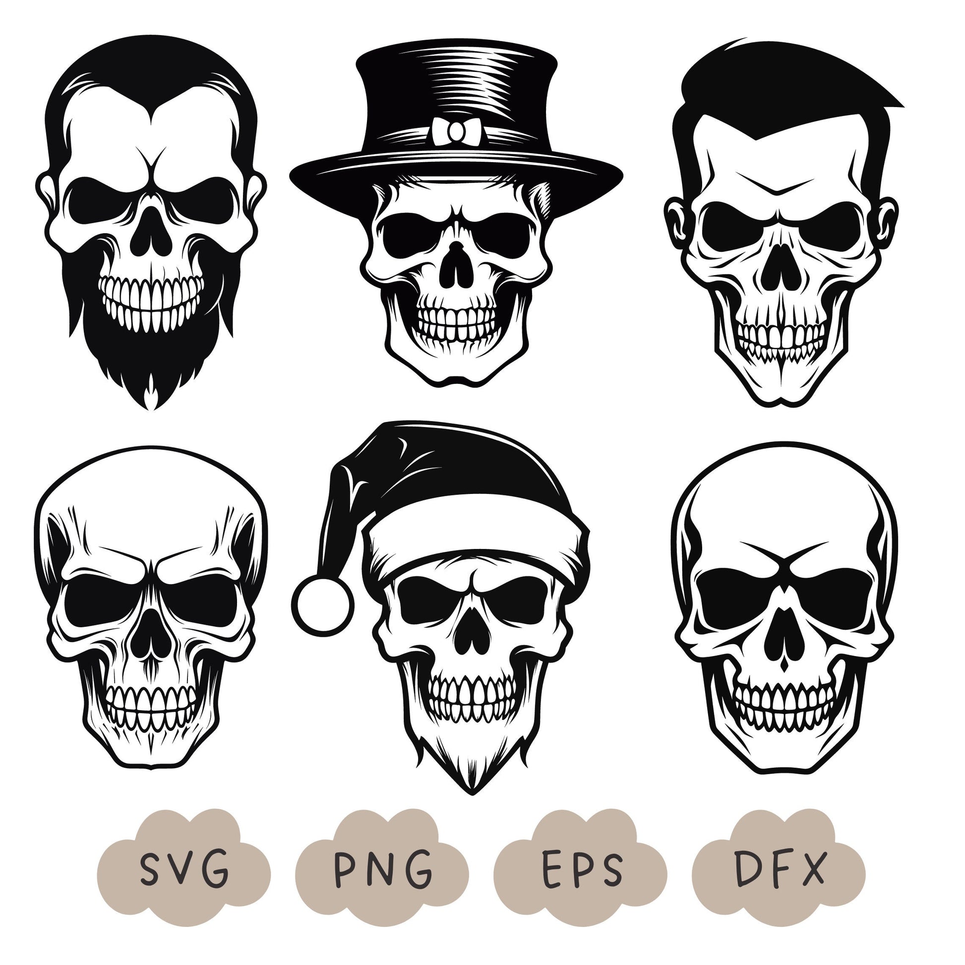 Skull Head SVG, Skull Bundle, Halloween Skull Face SVG, Skull Clipart, Human Skeleton Silhouette ,Spooky Vector Design, Commercial Use