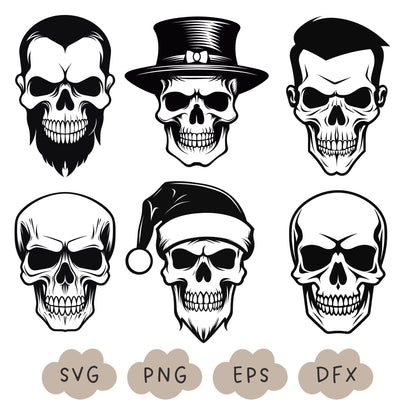 Skull Head SVG, Skull Bundle, Halloween Skull Face SVG, Skull Clipart, Human Skeleton Silhouette ,Spooky Vector Design, Commercial Use