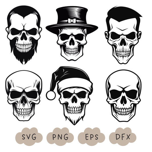 Skull Head SVG, Skull Bundle, Halloween Skull Face SVG, Skull Clipart, Human Skeleton Silhouette ,Spooky Vector Design, Commercial Use