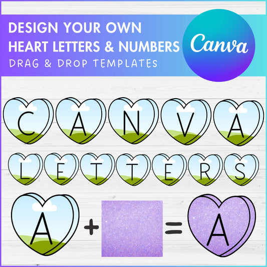 Design Your Own Heart Letters on Canva, Heart Alphabet Canva Template, Drag and Drop, Uppercase Letters & Numbers PNG, Sublimation Design,