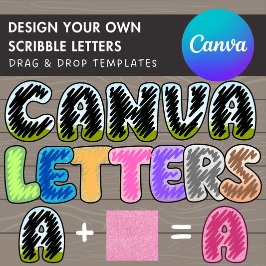 Design Your Own Scribble Letters on Canva, Doodle Alphabet Canva Template, Easy Drag and Drop, Editable Hand-Drawn Letters & Numbers, PNG