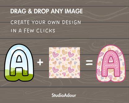 Design Your Own Dots Letters, Editable Alphabet Canva Template, Drag and Drop, Canva Frames, Letters & Numbers, Sublimation Design, PNG