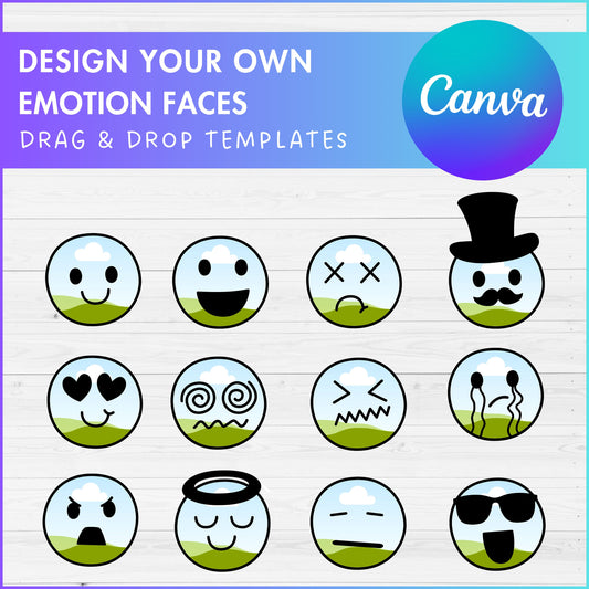 Design Your Own Emotion Faces Canva Frames, Funny Faces Template, Drag and Drop, EditableCute Faces, Round Faces, Cartoon Faces Canva Bundle