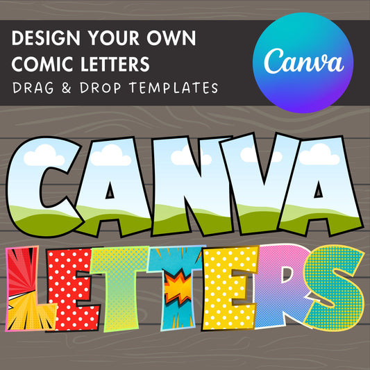 Design Your Own Comic Letters on Canva, Cartoon Alphabet Canva Template, Drag and Drop, Editable Canva Retro Alphabet, Canva Frames Bundle