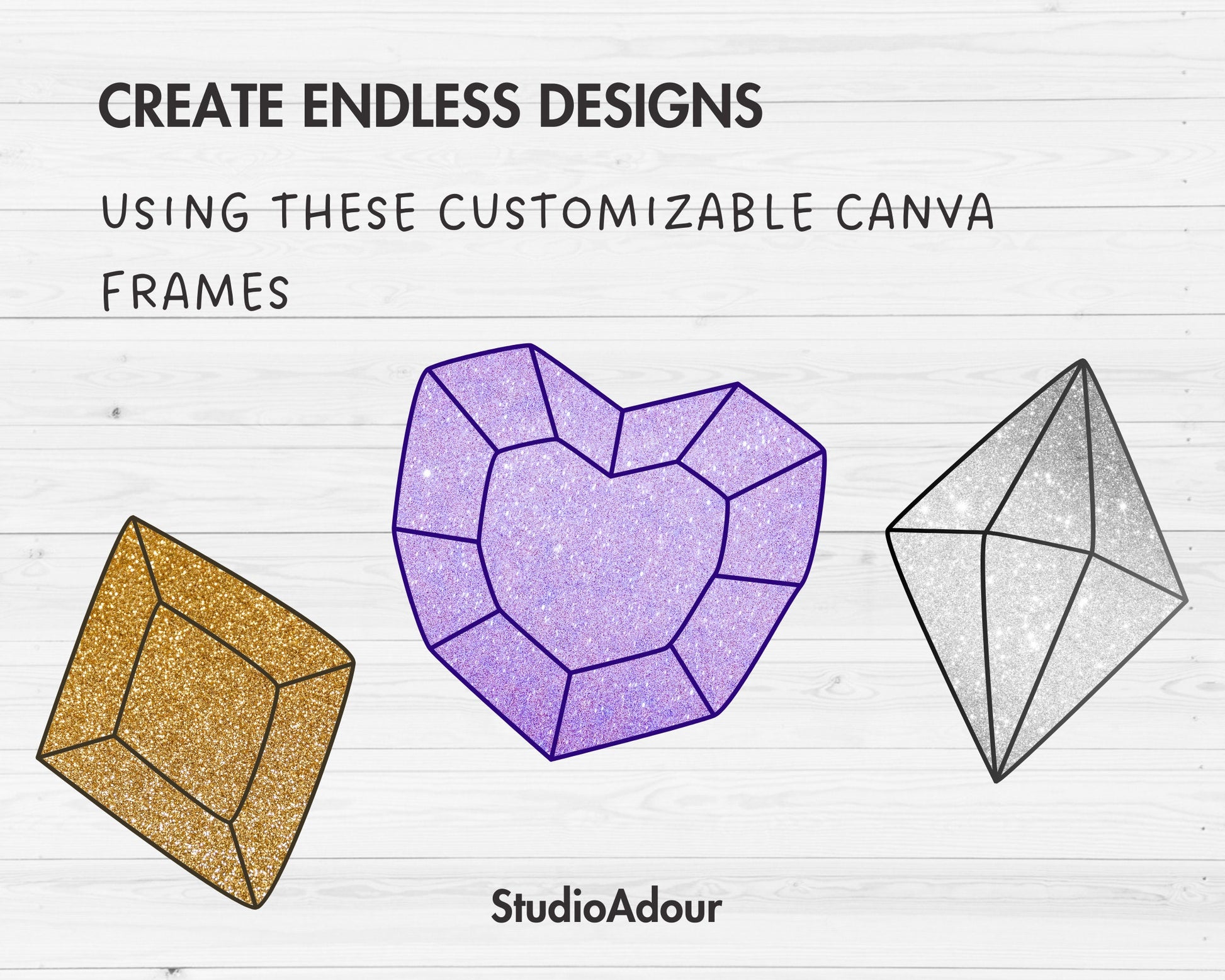 Design Your Own Gemstones Canva Frames, Diamond Canva Template, Canva Frames Bundle, Gems Clipart, Precious Stone, Sublimation Design