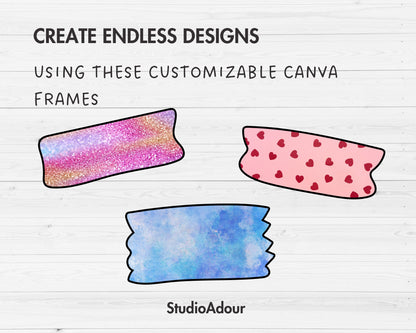 Design Your Own Washi Tape Canva Frames, Washi Tape Canva Template, Drag and Drop, Canva Frames Bundle, Digital Washi Tape Stickers, Planner