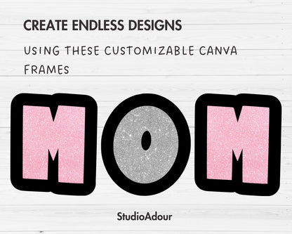 Design Your Own Uppercase Letters & Numbers Canva Frames, Doodle Alphabet Canva Template, Easy Drag and Drop, Sublimation Design Letters PNG