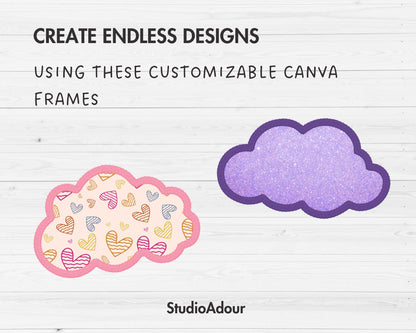 Design Your Own Faux Embroidery Clouds, Digital Stitch Paw, Fluffy Clouds Applique, Canva Frames, Cartoon Clouds Patch, Drag and Drop PNG