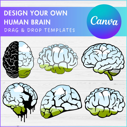 Design Your Own Brain Canva Frames, Human Brain Canva Templates, Drag and Drop, Medical Silhouette, Mental Health Clipart, Anatomy Canva