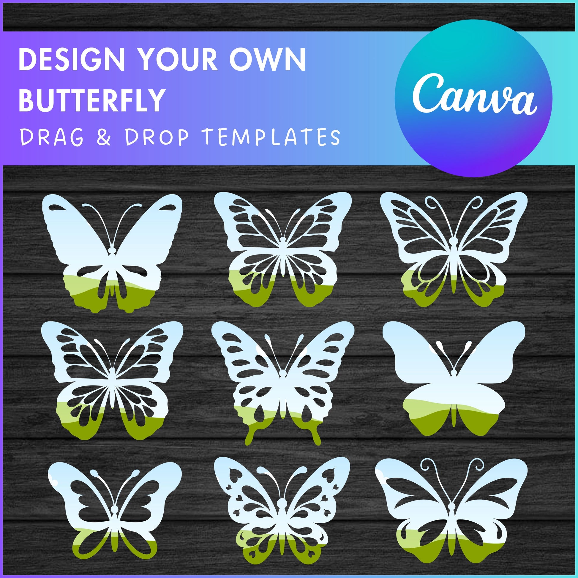 Design Your Own Butterfly on Canva, Canva Frames Bundle, Drag and Drop Photo, Sublimation Designs, Butterfly Silhouette, Butterfly Clipart