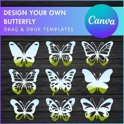 Design Your Own Butterfly on Canva, Canva Frames Bundle, Drag and Drop Photo, Sublimation Designs, Butterfly Silhouette, Butterfly Clipart