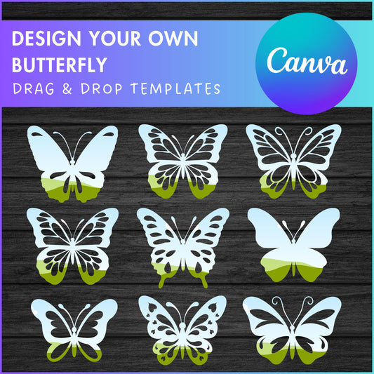 Design Your Own Butterfly on Canva, Canva Frames Bundle, Drag and Drop Photo, Sublimation Designs, Butterfly Silhouette, Butterfly Clipart