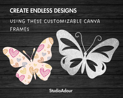 Design Your Own Butterfly on Canva, Canva Frames Bundle, Drag and Drop Photo, Sublimation Designs, Butterfly Silhouette, Butterfly Clipart