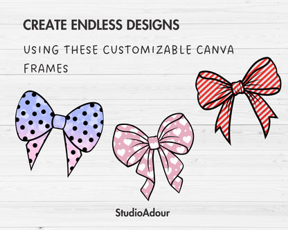 Design Your Own Ribbon Bow Canva Frames, Bow Templates, Drag and Drop Canva Frames Bundle, Editable Hair Bow, Messy Bun Bow, Tied Bow