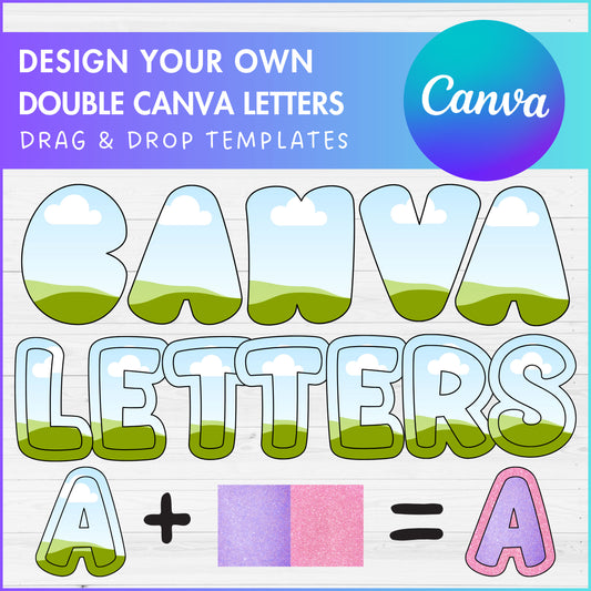 Design Your Own Double Letters, Doodle Alphabet Canva Template, Drag and Drop, Canva Frames, Canva Letters & Numbers PNG, Sublimation Design