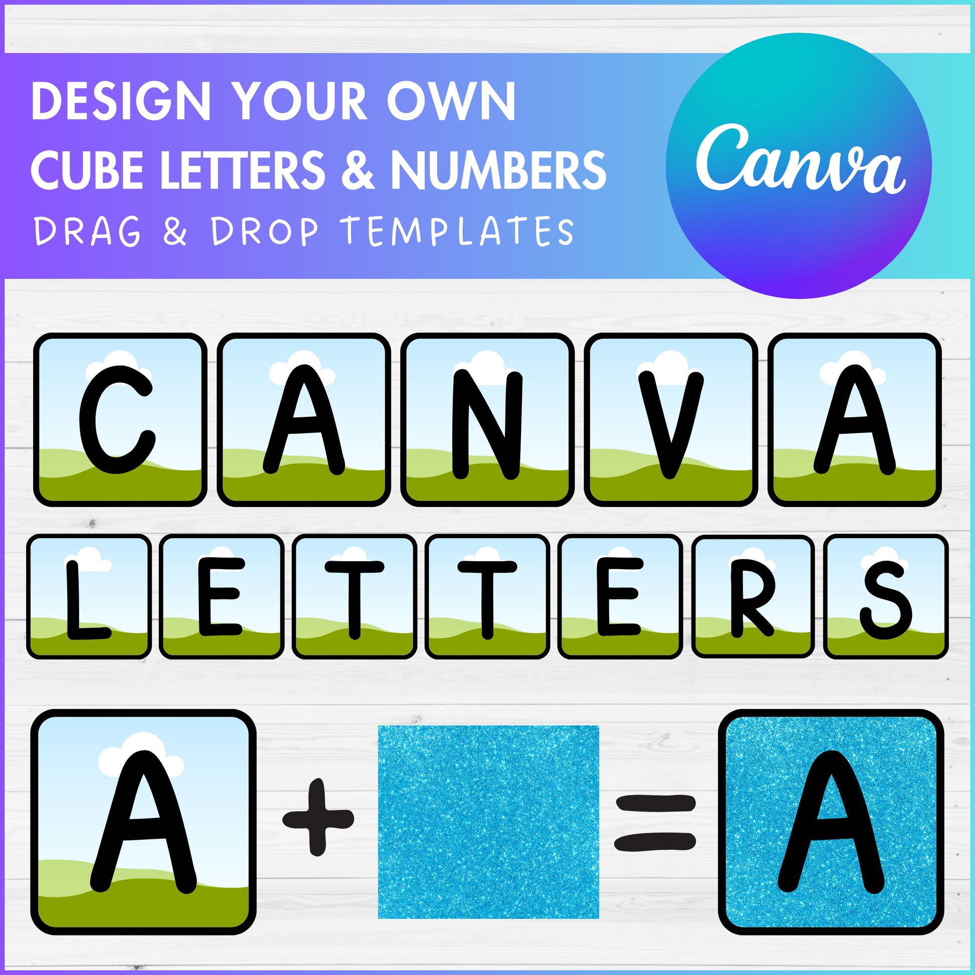 Design Your Own Cube Letters & Numbers Canva Frames, Square Doodle Alphabet Canva Template, Drag and Drop, Sublimation Design, Block Letters
