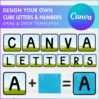 Design Your Own Cube Letters & Numbers Canva Frames, Square Doodle Alphabet Canva Template, Drag and Drop, Sublimation Design, Block Letters