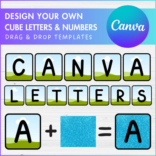 Design Your Own Cube Letters & Numbers Canva Frames, Square Doodle Alphabet Canva Template, Drag and Drop, Sublimation Design, Block Letters
