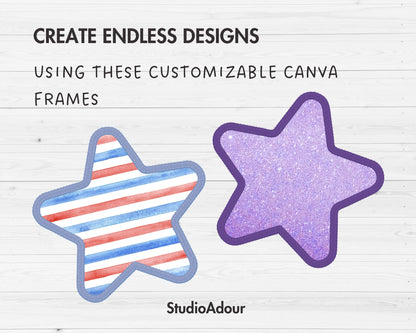 Design Your Own Faux Embroidery Stars, Digital Stitch Stars, Stars Applique, Canva Frames Bundle, Celestial Patch Duotone, Drag and Drop PNG