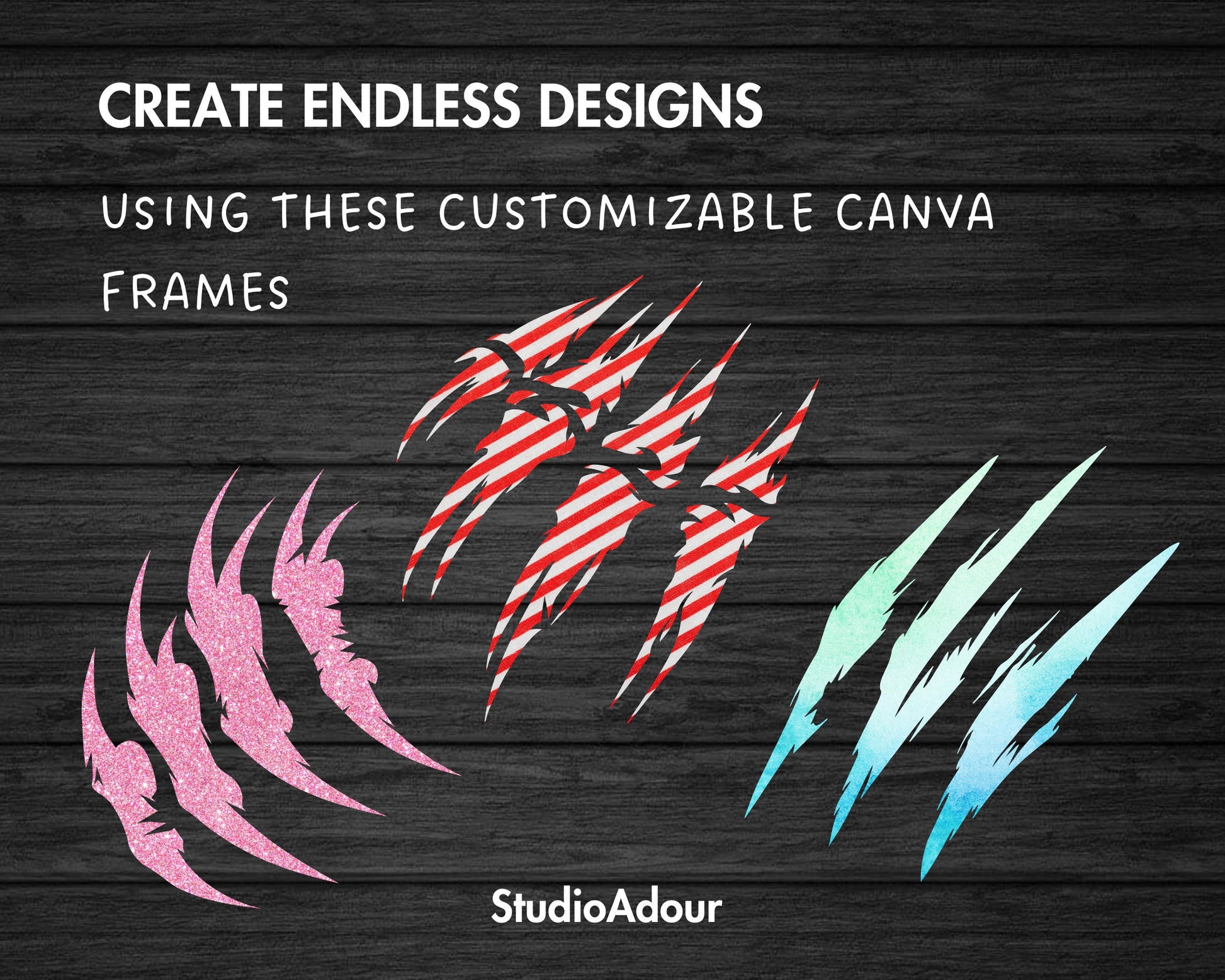 Design Your Own Claw Marks Canva Frames, Claw Scratch Canva Templates, Drag and Drop, Editable Animal Scratch, Sublimation Design, DIY Claw