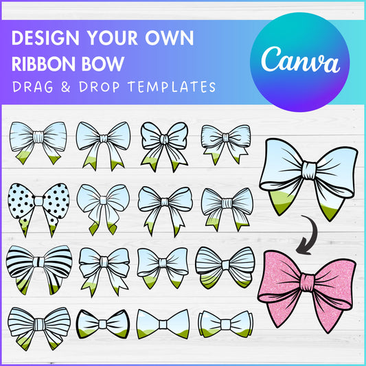 Design Your Own Ribbon Bow Canva Frames, Bow Templates, Drag and Drop Canva Frames Bundle, Editable Hair Bow, Messy Bun Bow, Tied Bow
