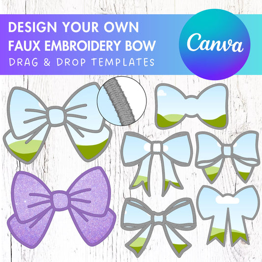 Design Your Own Faux Embroidery Bow, Digital Stitch Ribbon Bow, Bow Applique, Canva Frames Bundle, Bow Patch Duotone, Drag and Drop PNG