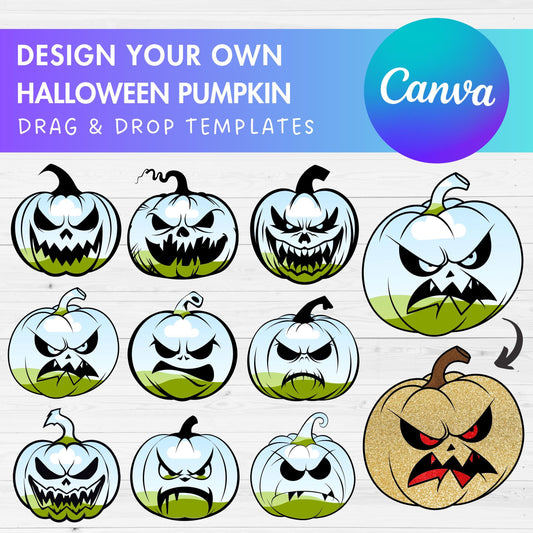Design Your Own Halloween Pumpkin Canva Frames, Drag and Drop, Pumpkin Canva Template, Spooky Season, Editable Canva Template, Pumpkin Face