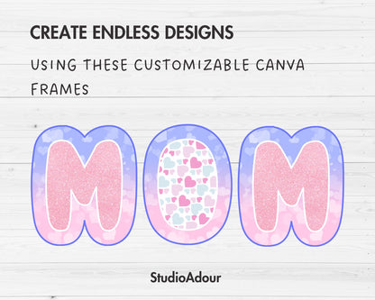 Design Your Own Uppercase Letters & Numbers Canva Frames, Doodle Alphabet Canva Template, Easy Drag and Drop, Sublimation Design Letters PNG