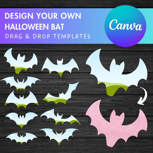 Design Your Own Bat on Canva, Halloween Bat Canva Template, Easy Drag and Drop, Editable Bats, Bats Canva Frames Bundle, Spooky Season