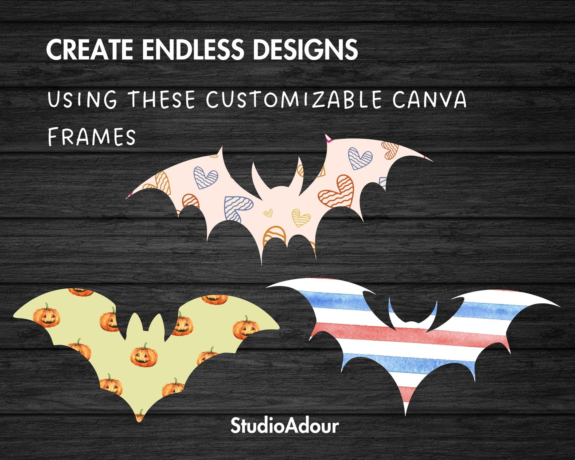 Design Your Own Bat on Canva, Halloween Bat Canva Template, Easy Drag and Drop, Editable Bats, Bats Canva Frames Bundle, Spooky Season