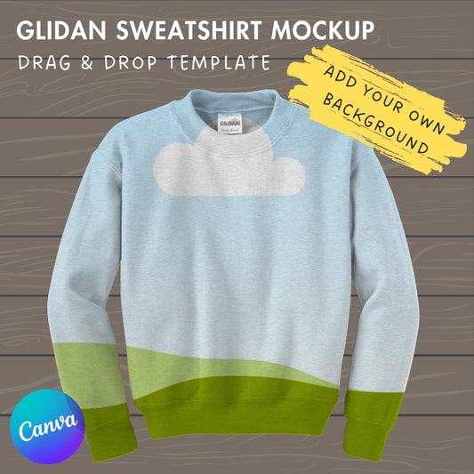 Glidan Sweatshirt Canva Mockup, Sweatshirt Canva Template, Easy Drag and Drop, Realistic Mockup, Realistic Jumper Canva Mockup, Gildan 18000