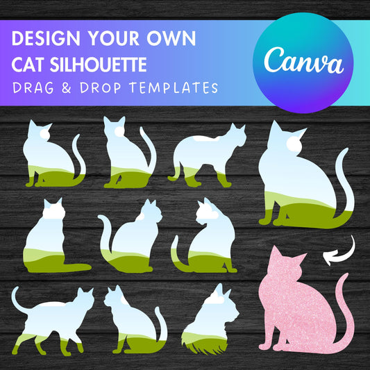 Design Your Own Cat Canva Frames, Cat Lover Canva Templates, Drag and Drop Photo, Canva Frames Bundle, Editable Cat Silouhette, Cat Clipart