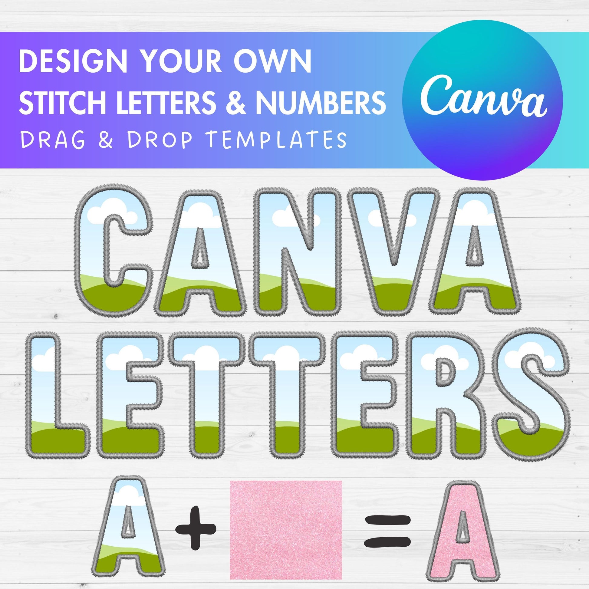 Digital Stitch Canva Alphabet PNG, Faux Embroidery Applique Letters , Canva Frames Bundle, Drag and Drop, DIY Canva Alphabet, Duotone