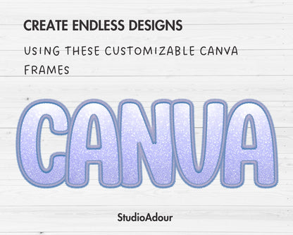 Digital Stitch Canva Letters, Faux Embroidery Applique Letters & Numbers, Canva Frames Bundle, Drag and Drop, Canva Alphabet PNG, Duotone