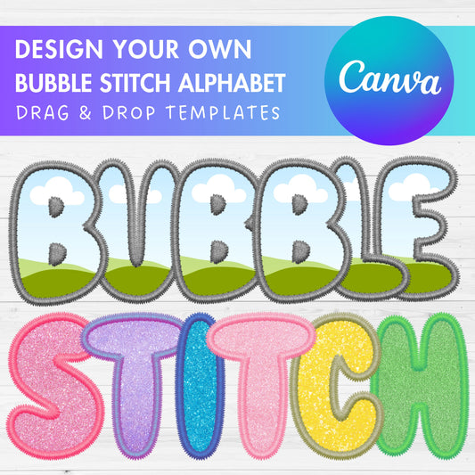 Digital Stitch Canva Alphabet PNG, Faux Embroidery Applique Letters, Bubble Letters Canva Frames, Drag and Drop, Canva Alphabet, Duotone