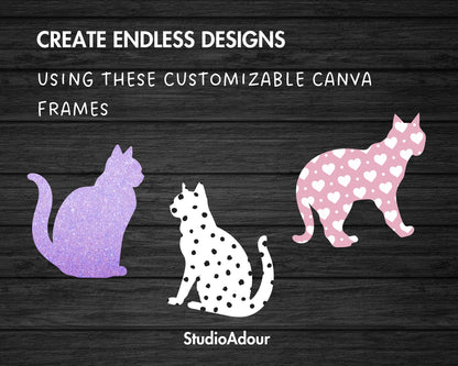 Design Your Own Cat Canva Frames, Cat Lover Canva Templates, Drag and Drop Photo, Canva Frames Bundle, Editable Cat Silouhette, Cat Clipart